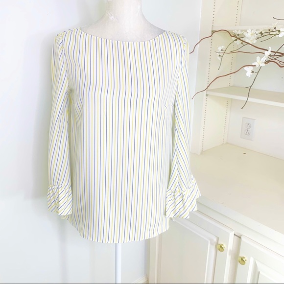 Massimo Dutti V Back Striped Bell Sleeve Top 6 NWT - Picture 5 of 13